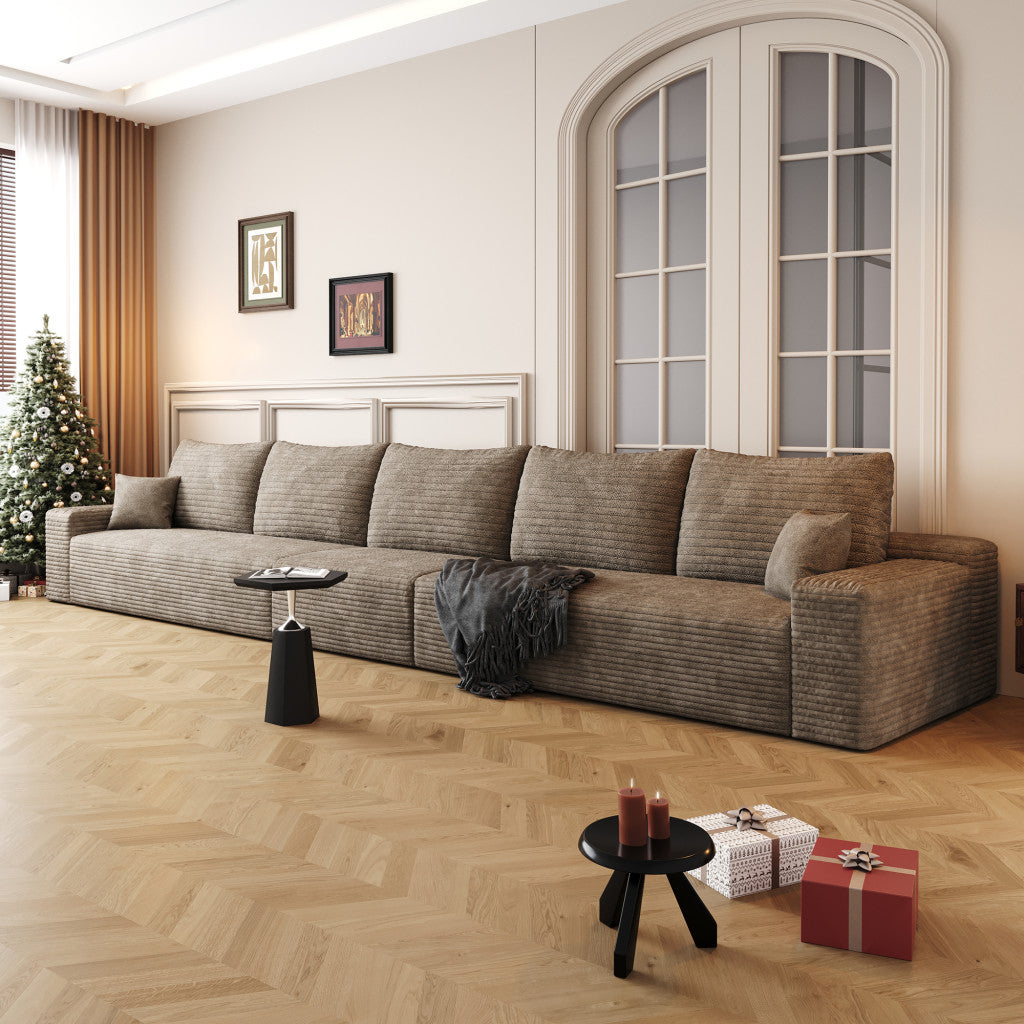 168" Camel Corduroy Modular Compression Foam Sofa With Toss Pillows