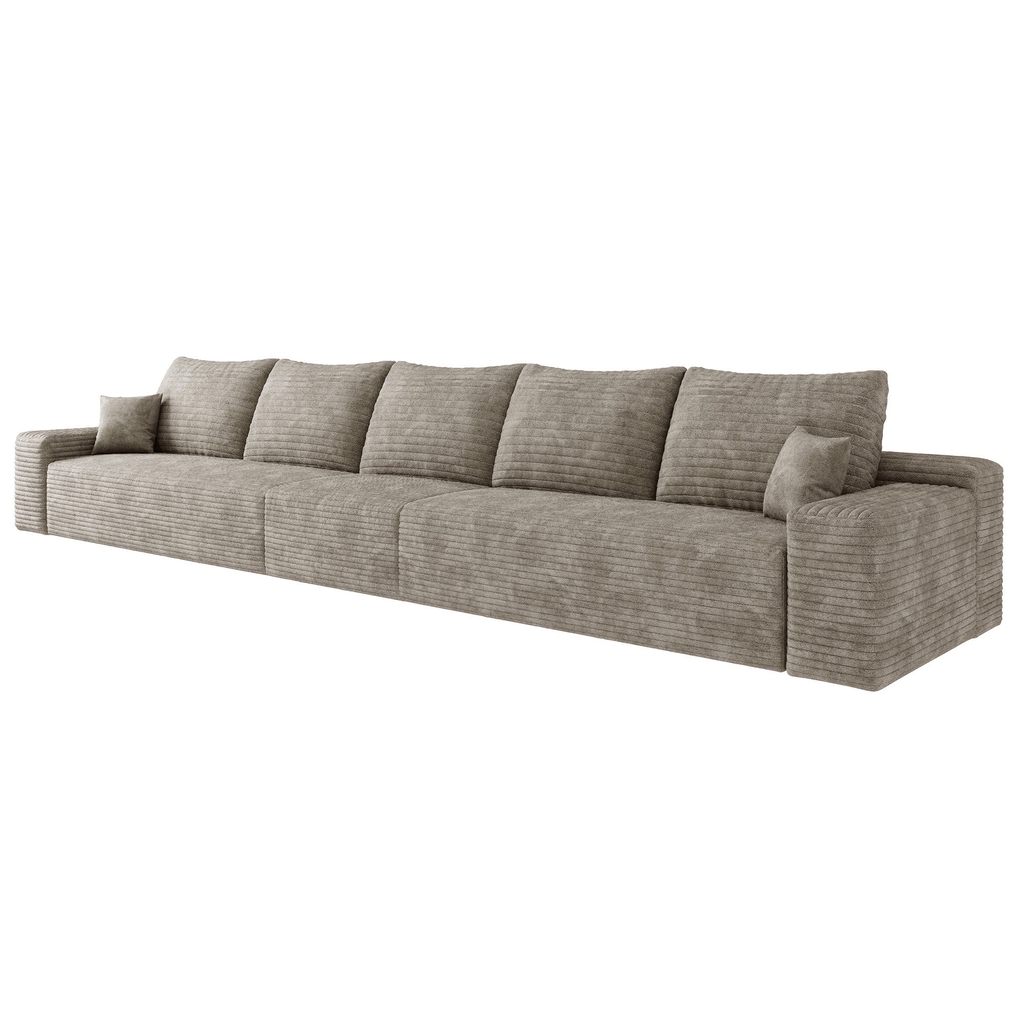 168" Camel Corduroy Modular Compression Foam Sofa With Toss Pillows