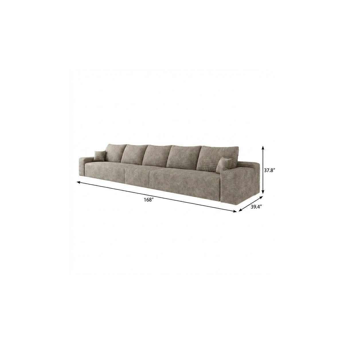 168" Camel Corduroy Modular Compression Foam Sofa With Toss Pillows