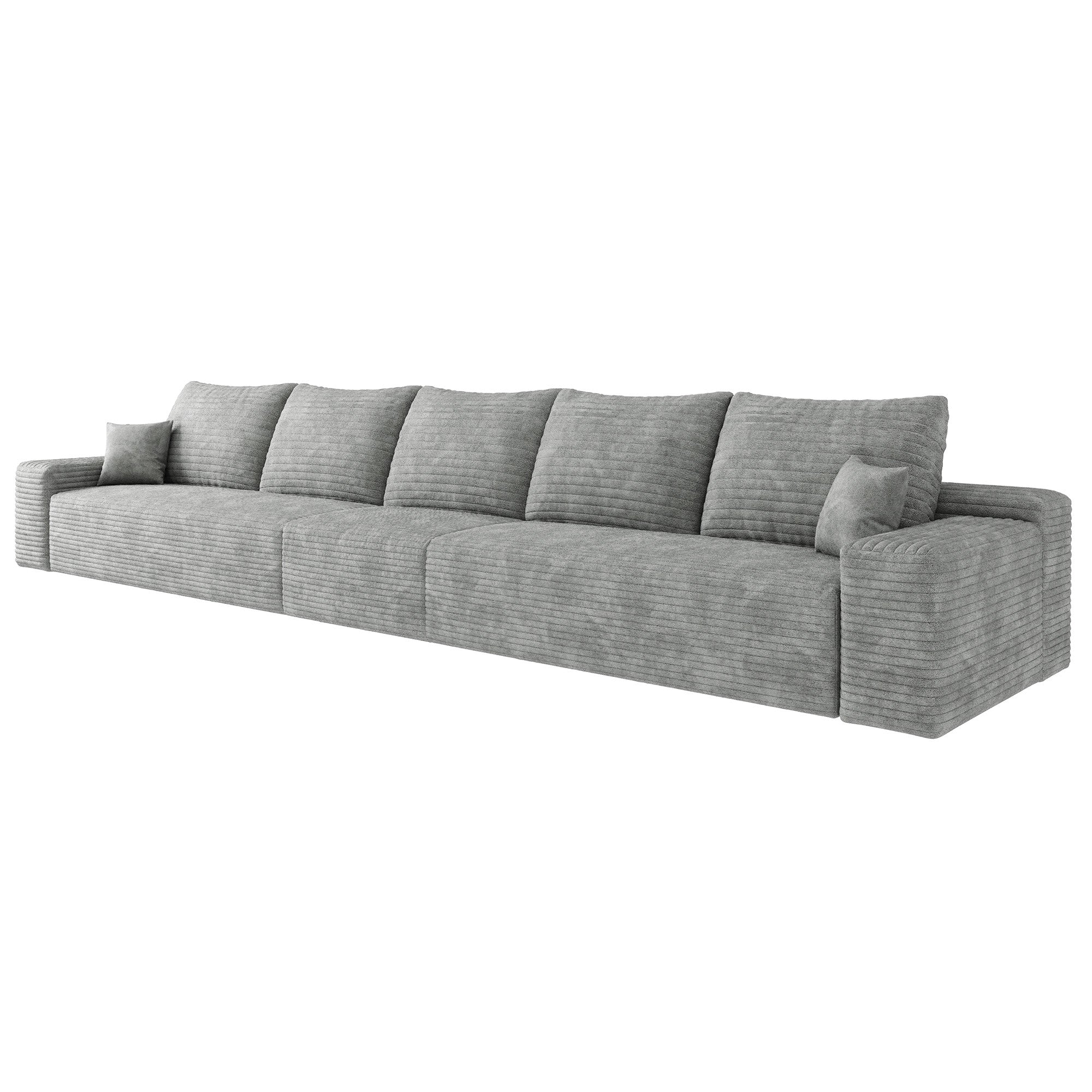 168" Gray Corduroy Modular Compression Foam Sofa With Toss Pillows