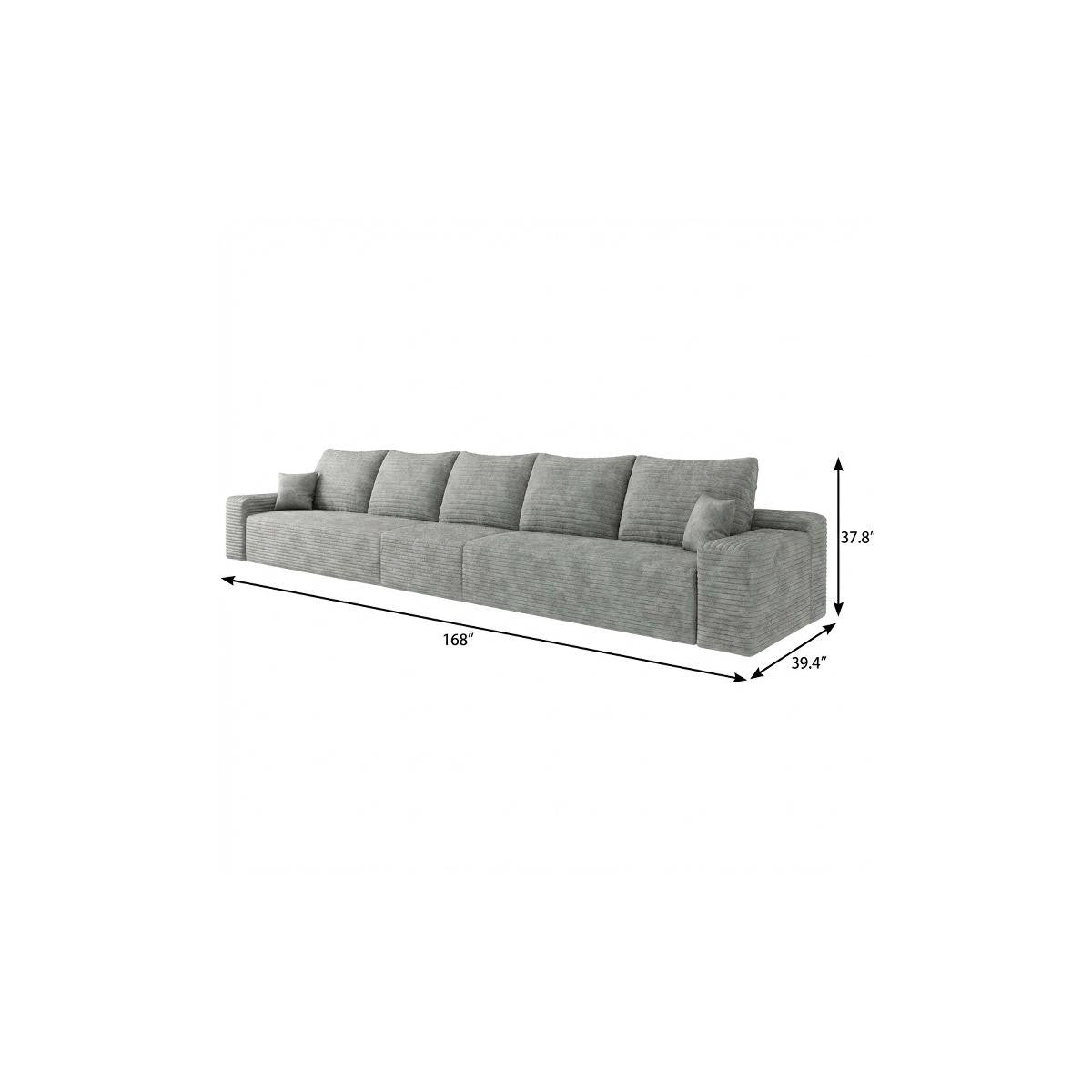 168" Gray Corduroy Modular Compression Foam Sofa With Toss Pillows