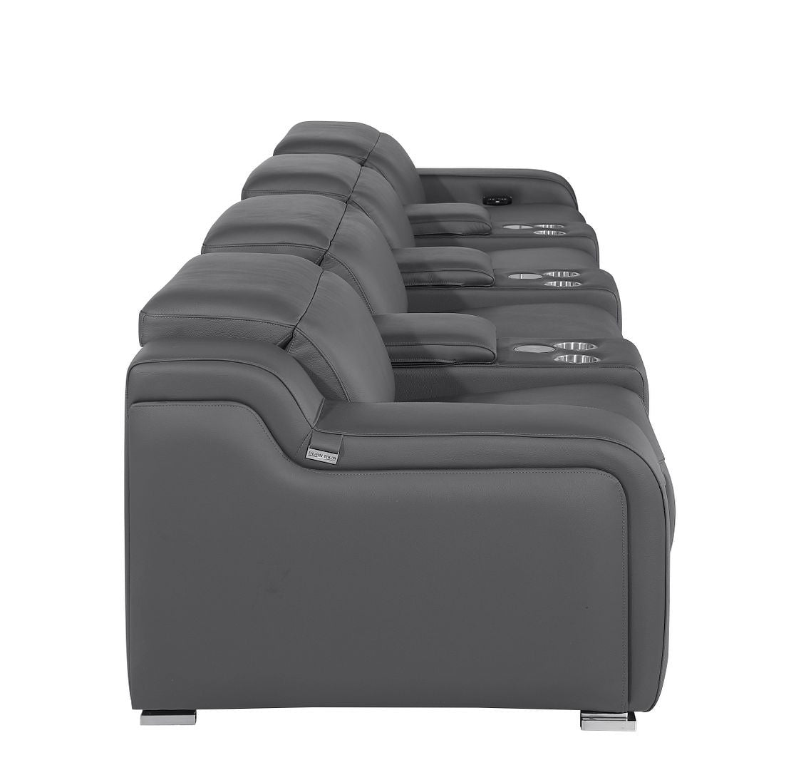 169" Dark Gray Italian Leather Reclining USB Sofa