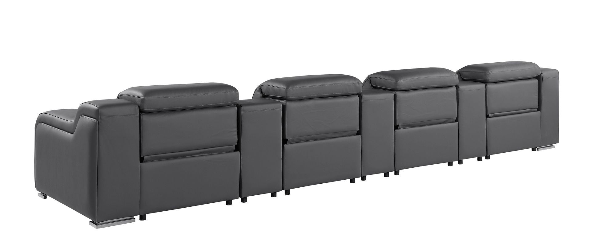 169" Dark Gray Italian Leather Reclining USB Sofa