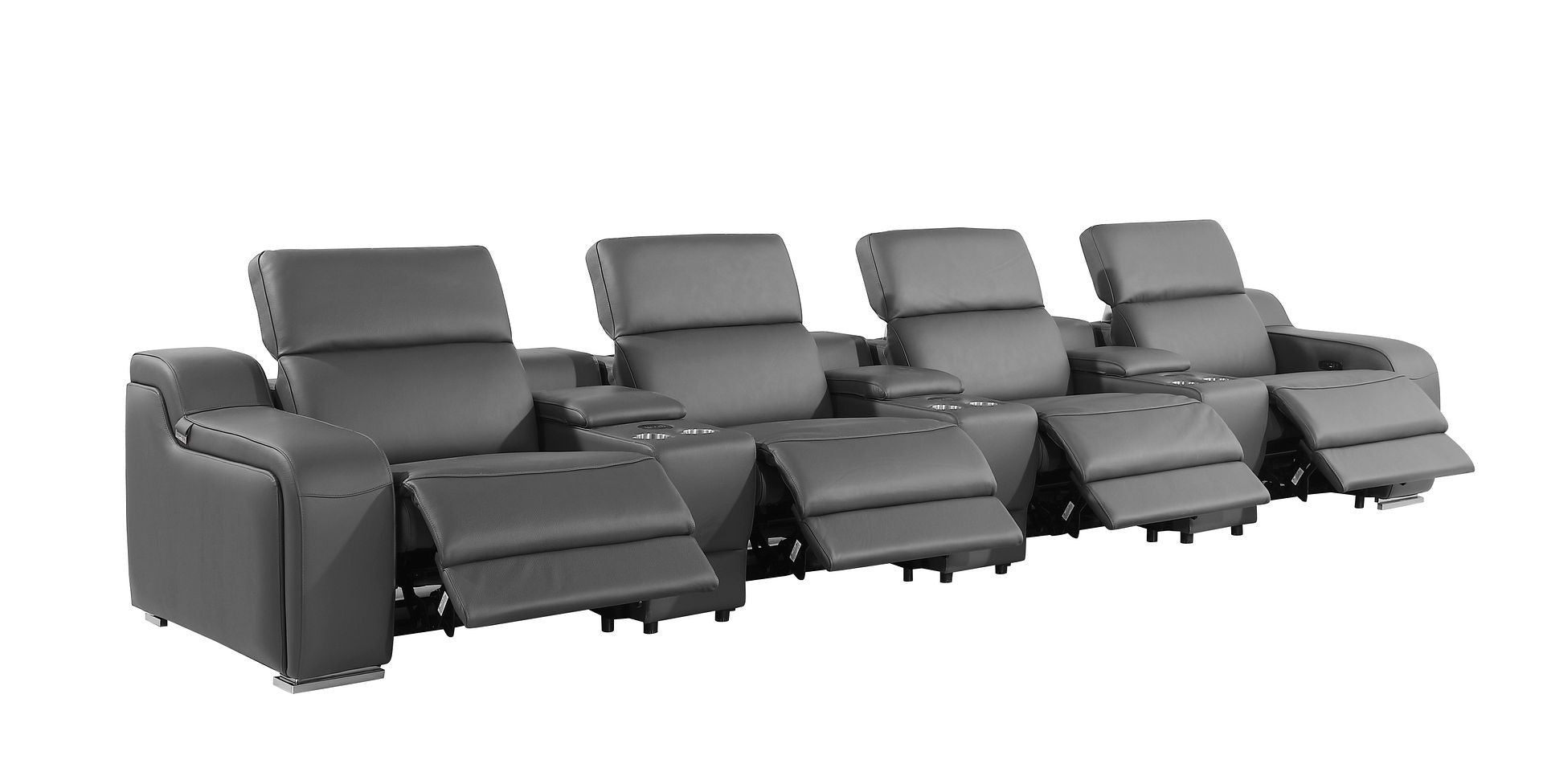 169" Dark Gray Italian Leather Reclining USB Sofa