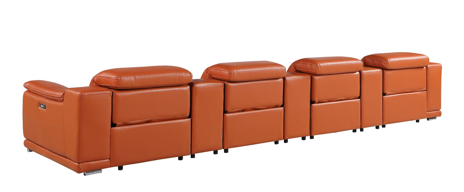 175" Camel Italian Leather Reclining Metal USB Sofa