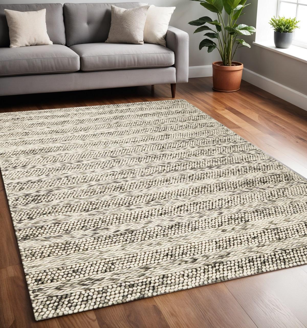 Wool Striped Hand Woven Area Rug