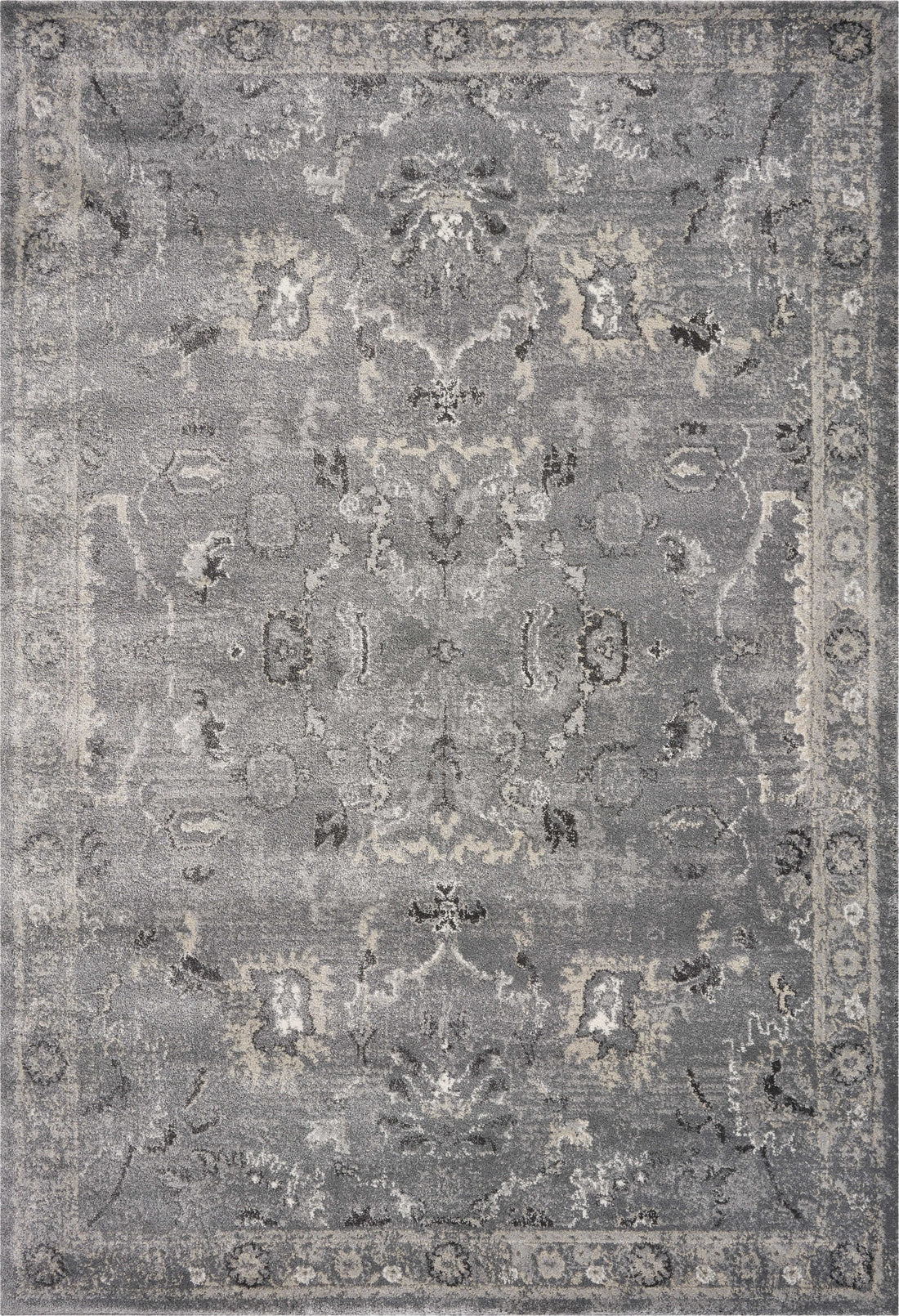 Gray And Light Gray Floral Medallion Area Rug