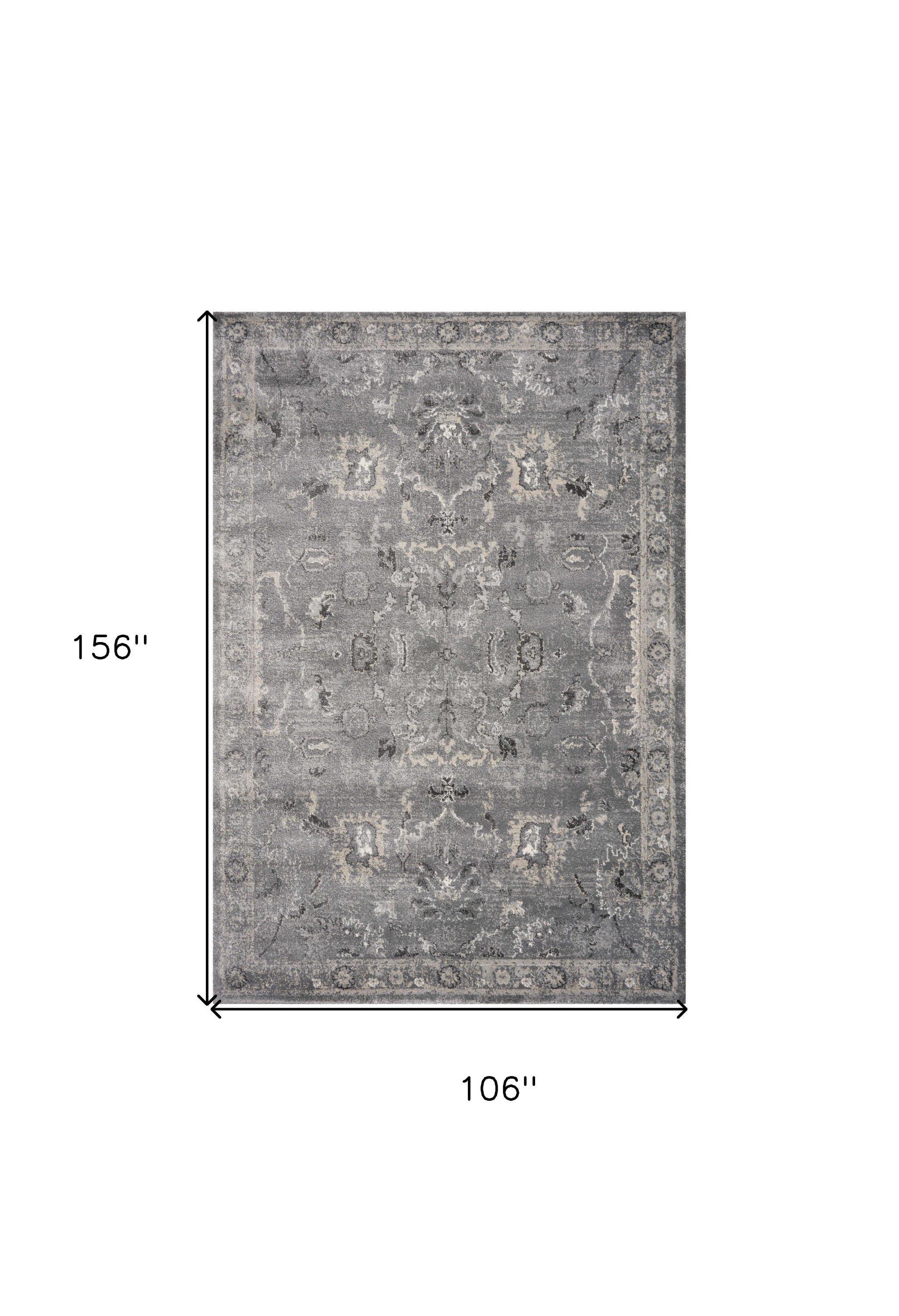 Gray And Light Gray Floral Medallion Area Rug