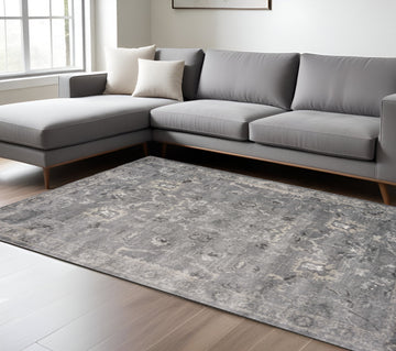 Gray And Light Gray Floral Medallion Area Rug