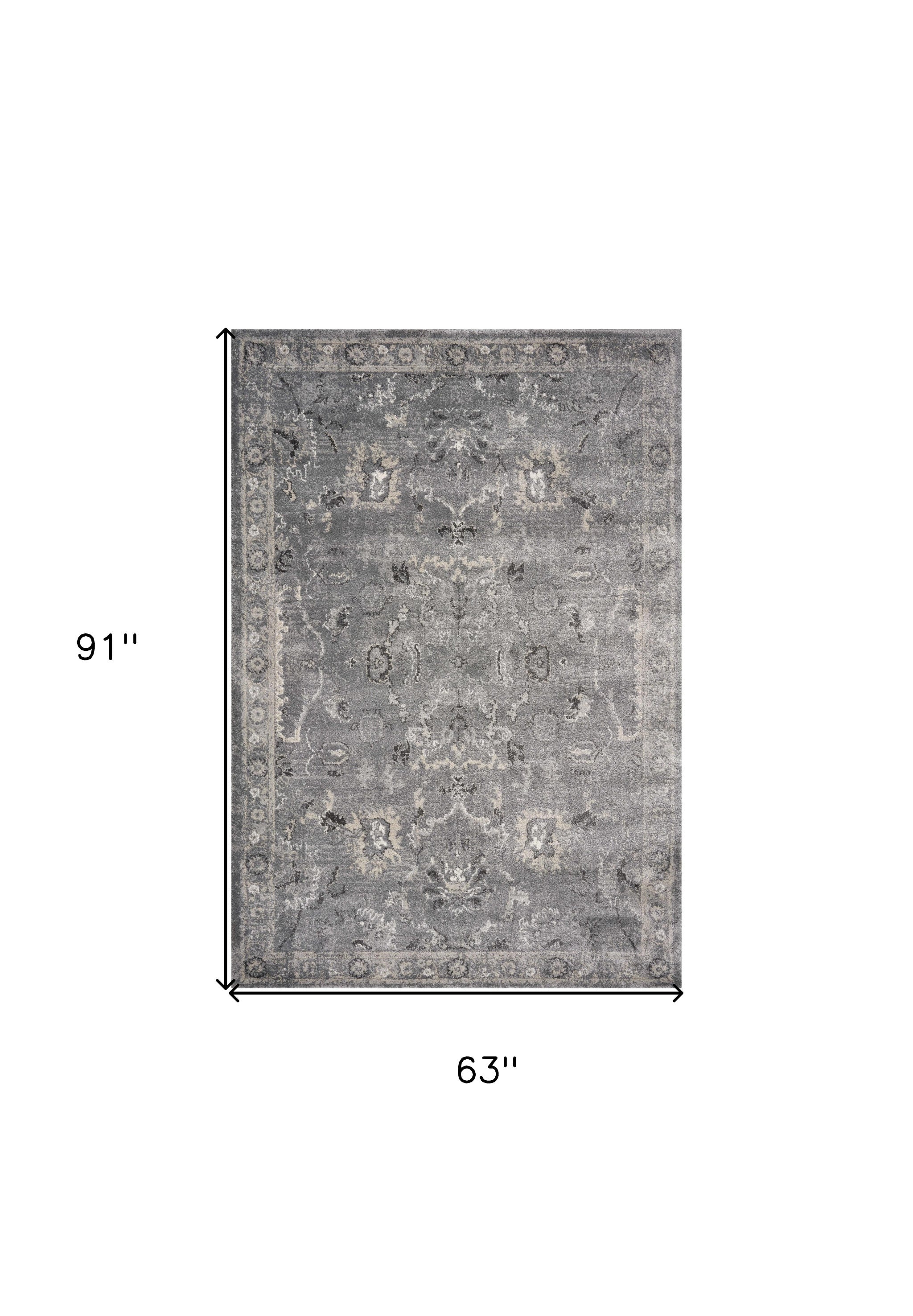 Gray And Light Gray Floral Medallion Area Rug