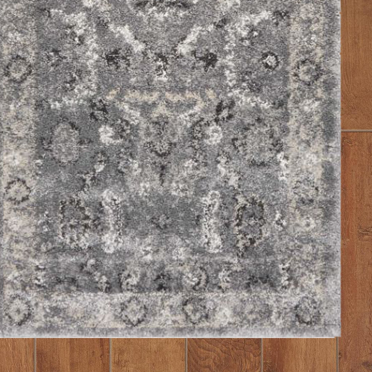 Gray And Light Gray Floral Medallion Area Rug