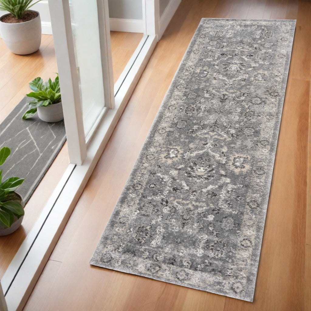 Gray And Light Gray Floral Medallion Area Rug
