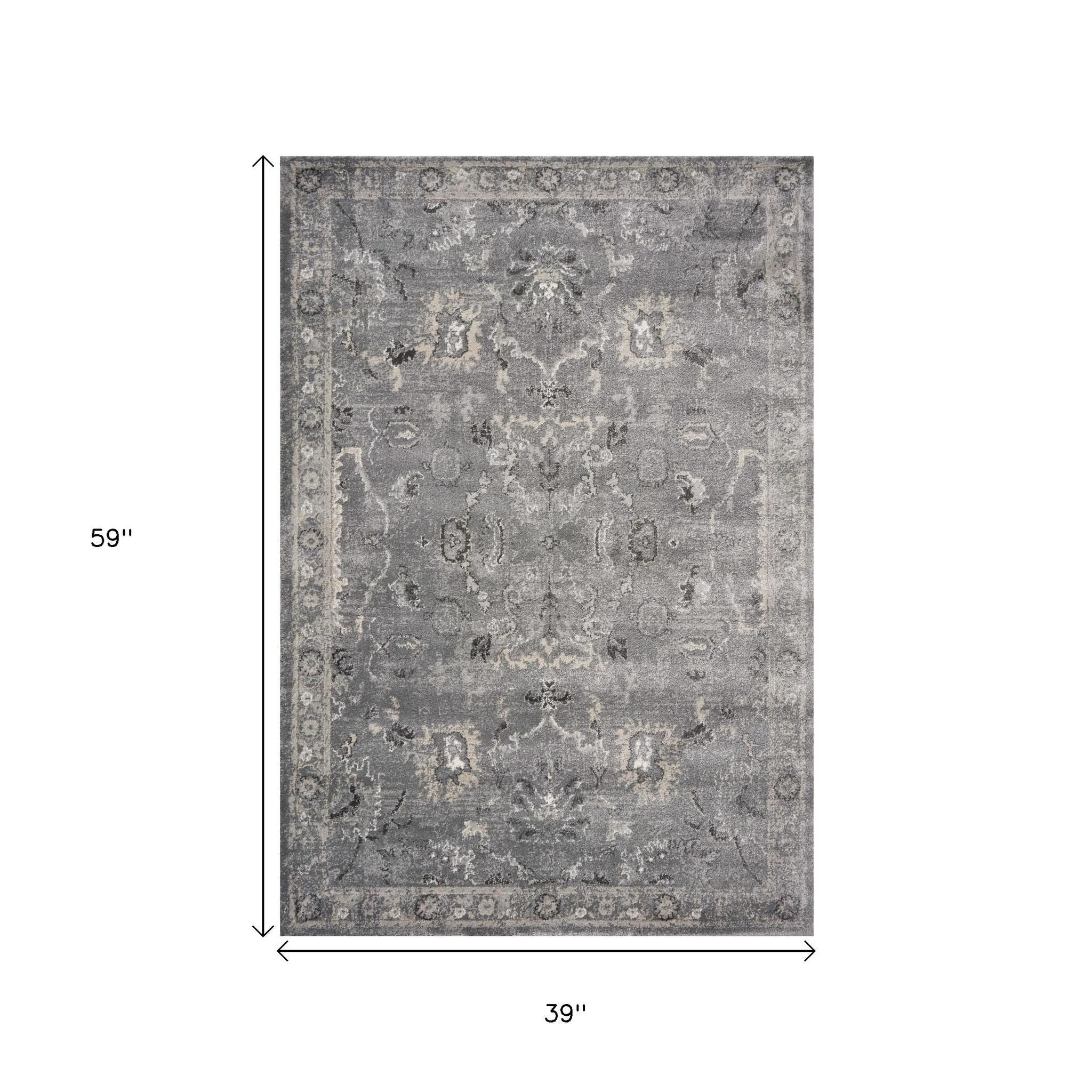 Gray And Light Gray Floral Medallion Area Rug