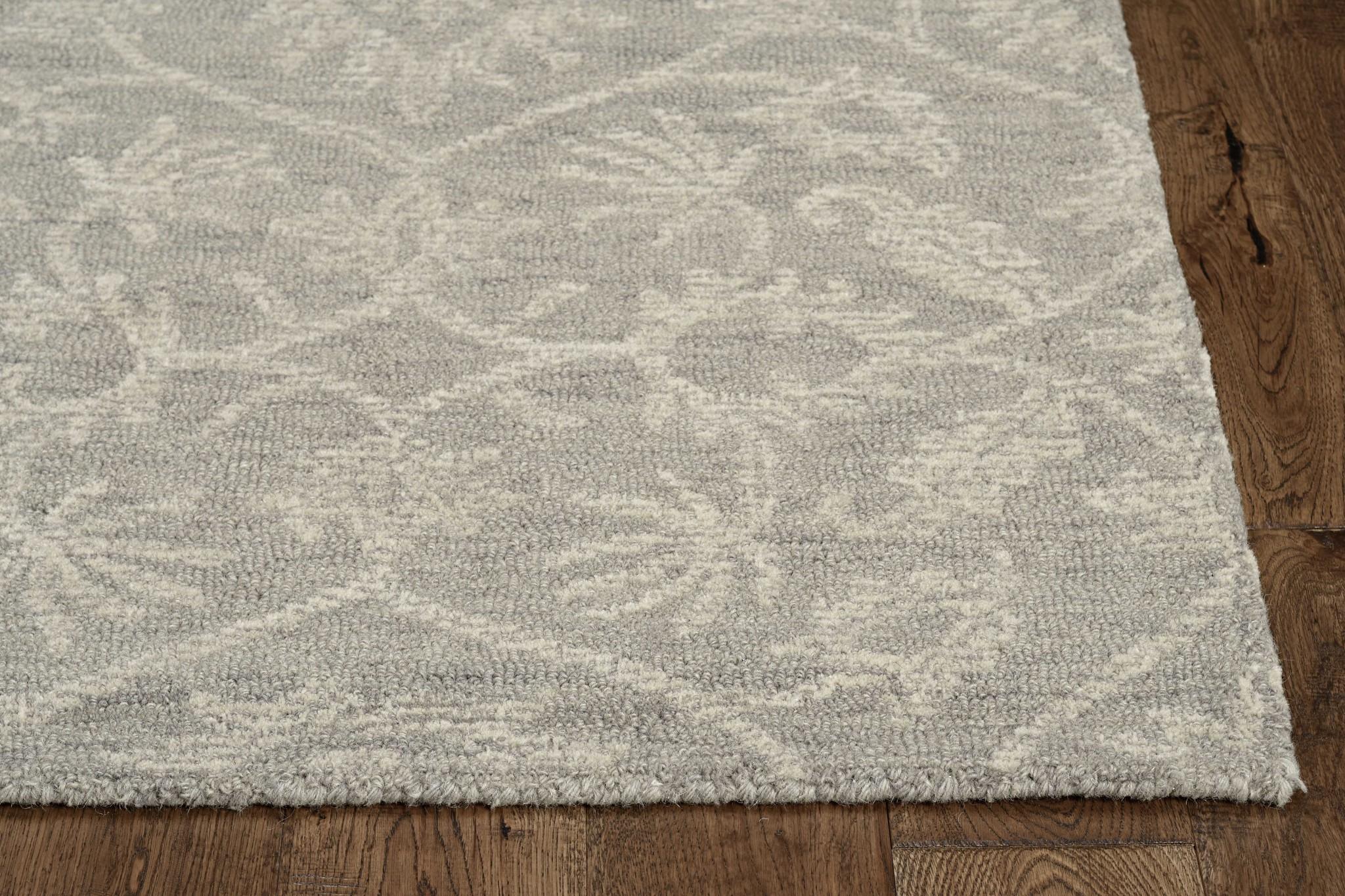 Gray And Light Gray Wool Floral Medallion Hand Tufted Area Rug