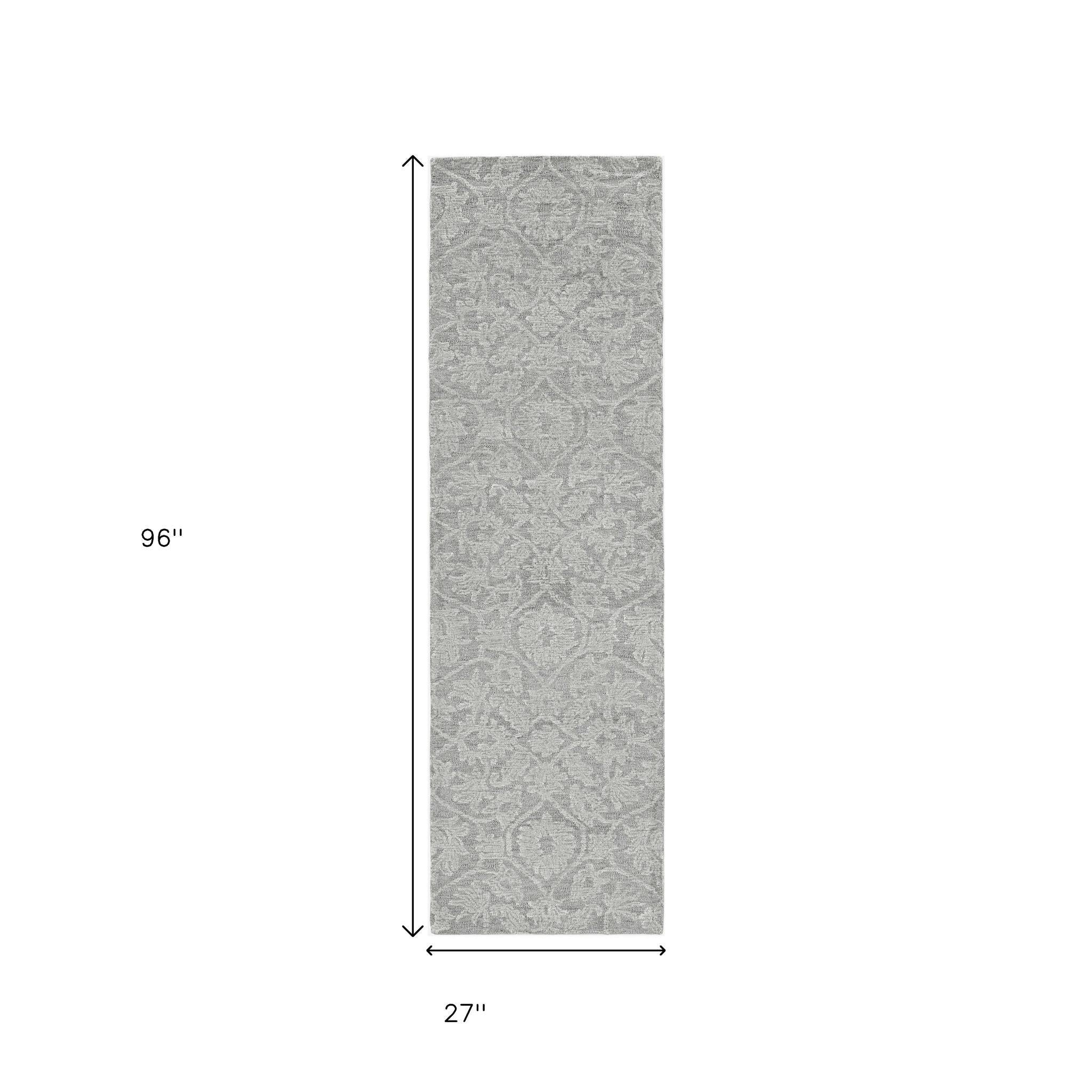Gray And Light Gray Wool Floral Medallion Hand Tufted Area Rug