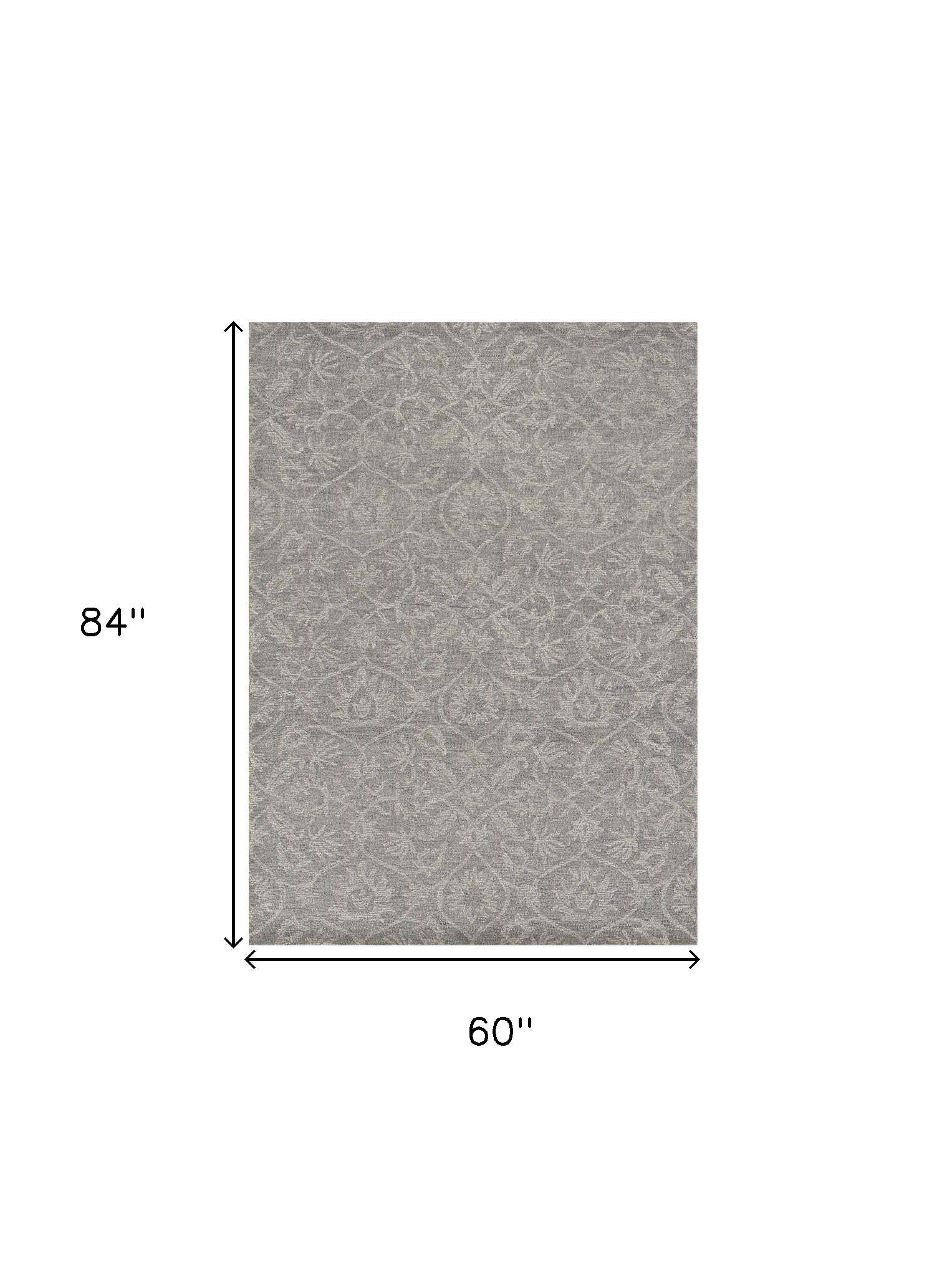 Gray And Light Gray Wool Floral Medallion Hand Tufted Area Rug
