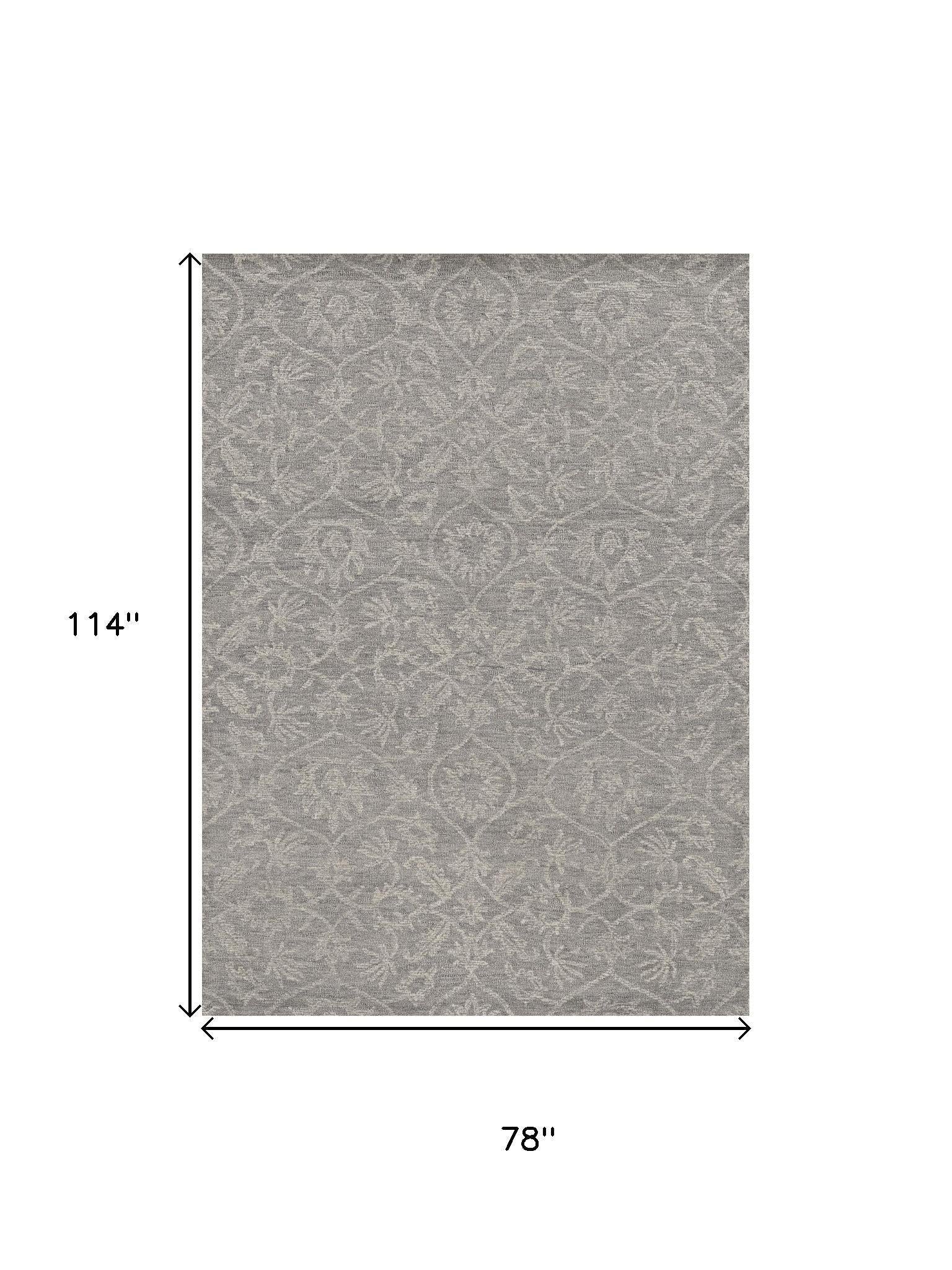 Gray And Light Gray Wool Floral Medallion Hand Tufted Area Rug