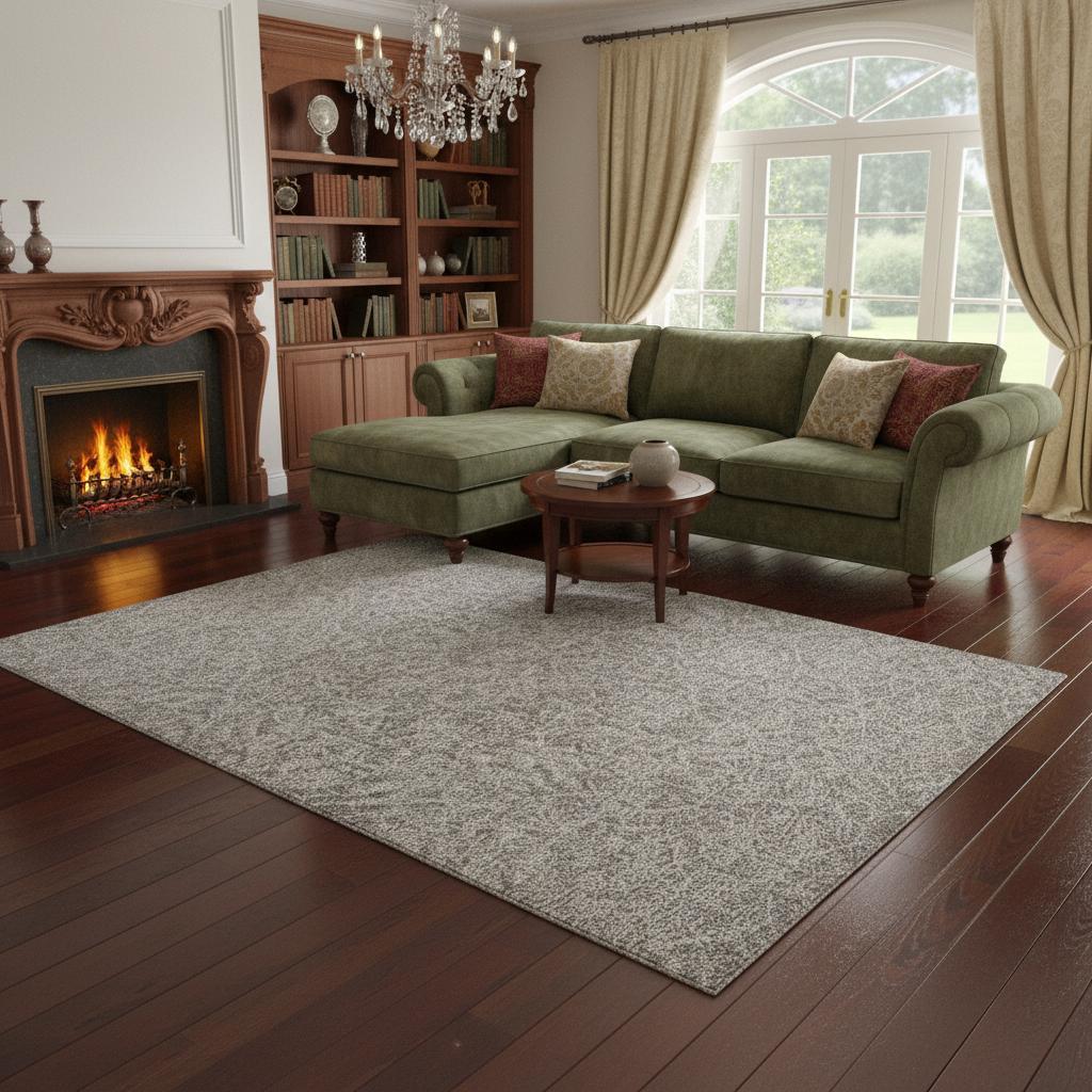 Gray And Light Gray Wool Floral Medallion Hand Tufted Area Rug