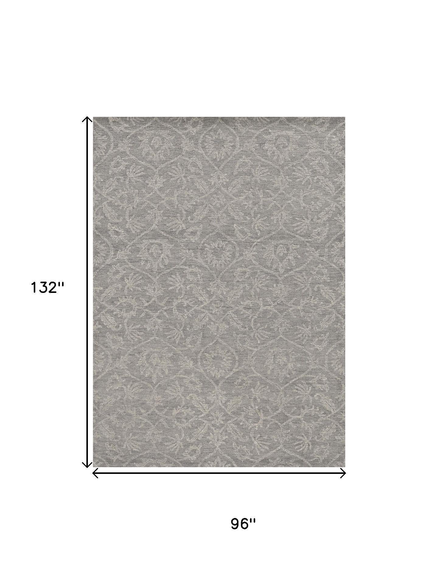 Gray And Light Gray Wool Floral Medallion Hand Tufted Area Rug