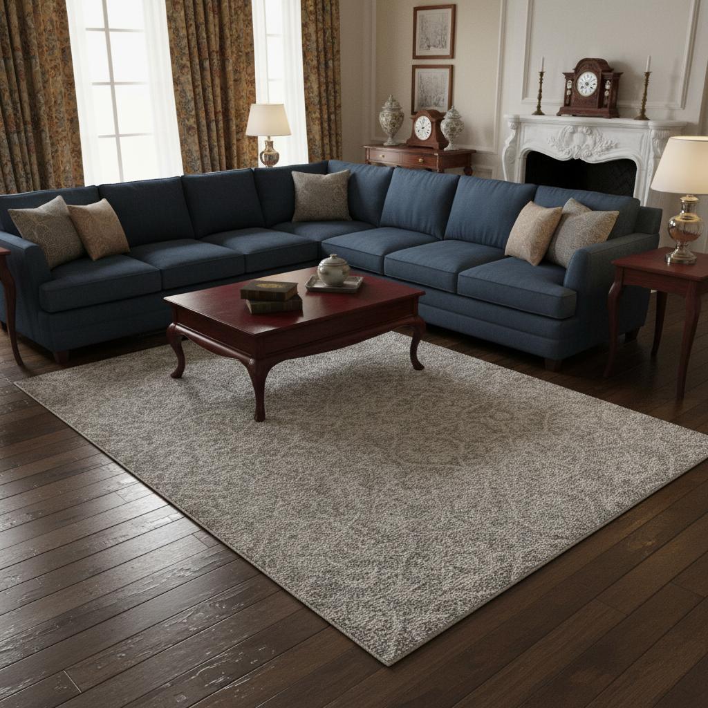 Gray And Light Gray Wool Floral Medallion Hand Tufted Area Rug