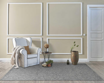 Gray And Light Gray Wool Floral Medallion Hand Tufted Area Rug