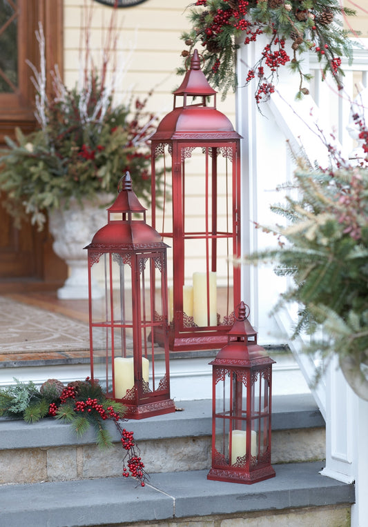 Ornamental Metal Floor Lantern Set