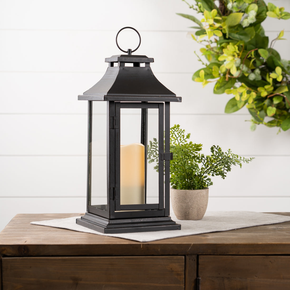 Traditional Black Lantern Set with LED Candle