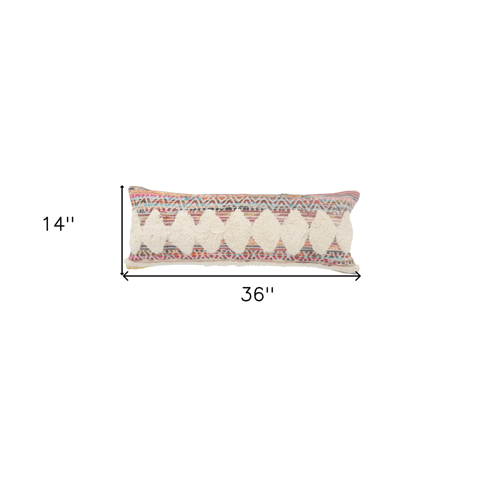 Natural Blue And Red Geometric Cotton Throw Pillow with Tufts