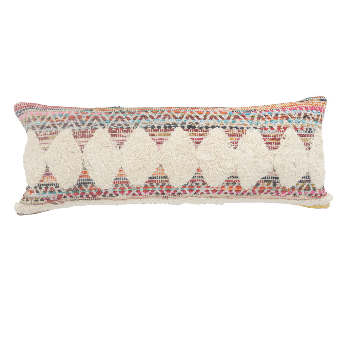 Natural Blue And Red Geometric Cotton Throw Pillow with Tufts