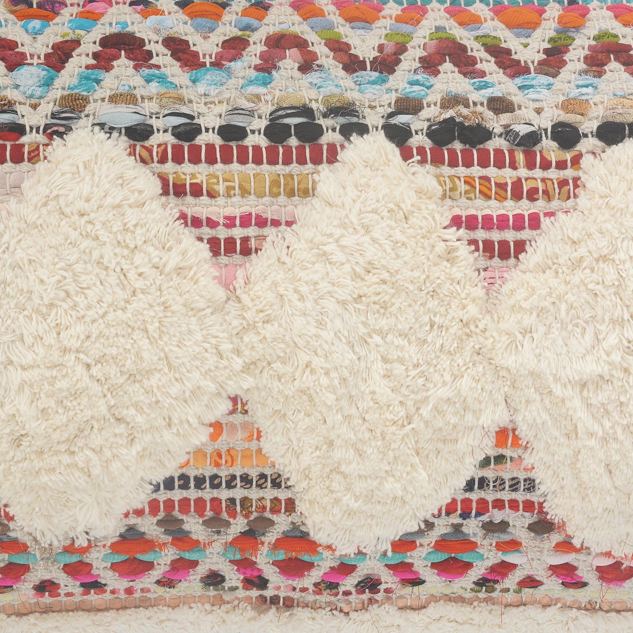 Natural Blue And Red Geometric Cotton Throw Pillow with Tufts