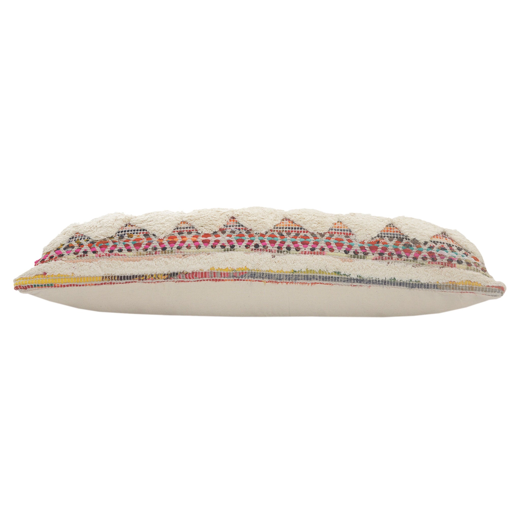 Natural Blue And Red Geometric Cotton Throw Pillow with Tufts