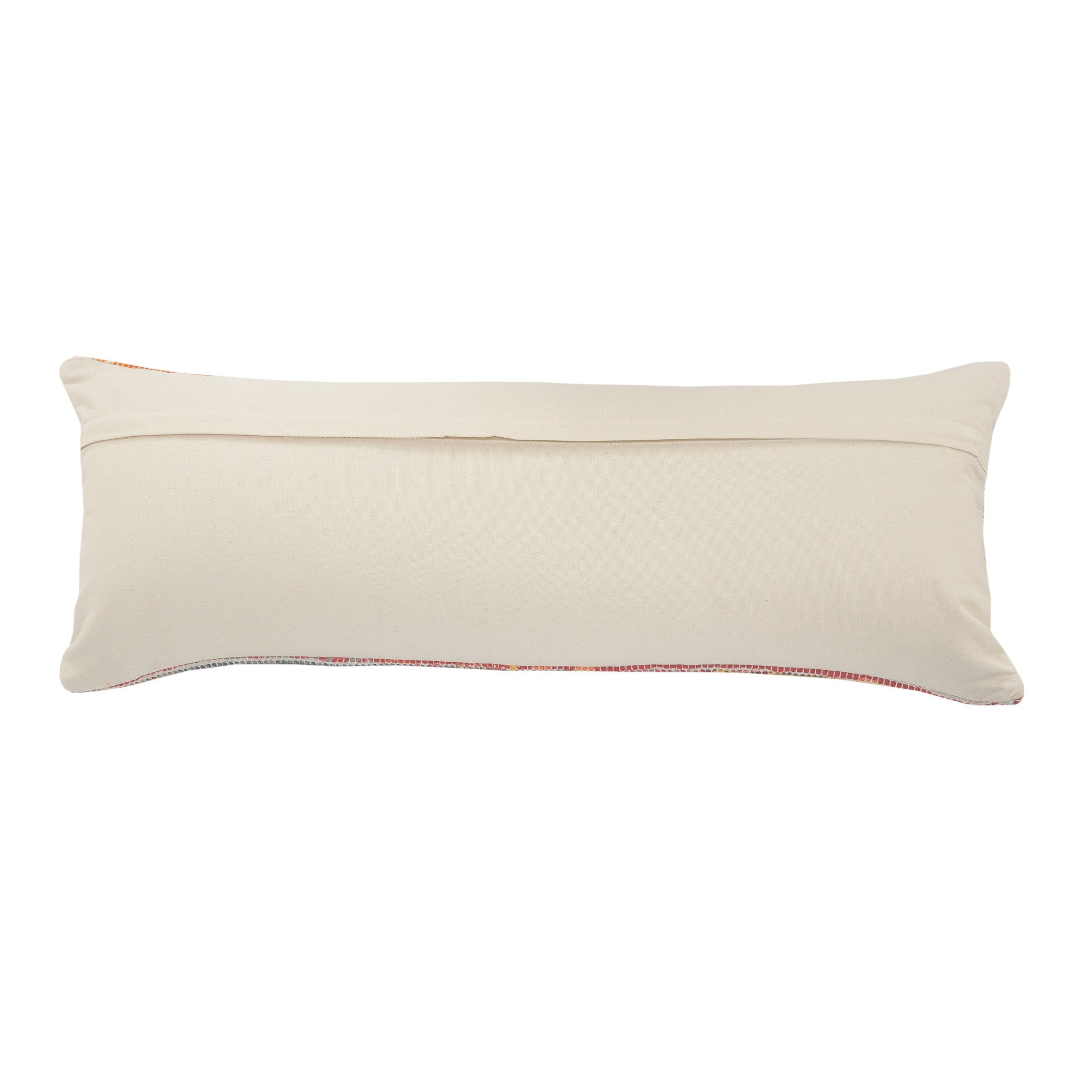 Natural Blue And Red Geometric Cotton Throw Pillow with Tufts