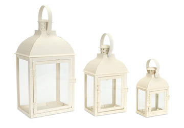 Modern Ivory Metal Lantern Set