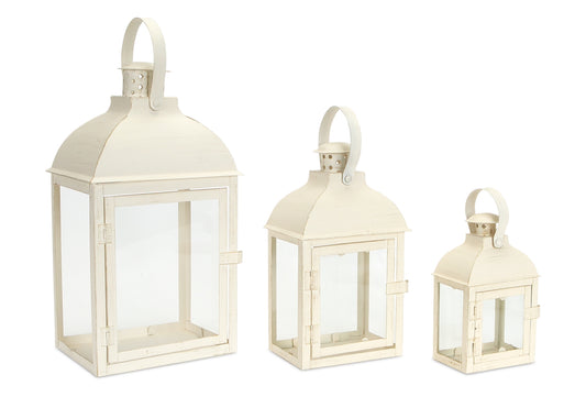 Modern Ivory Metal Lantern Set