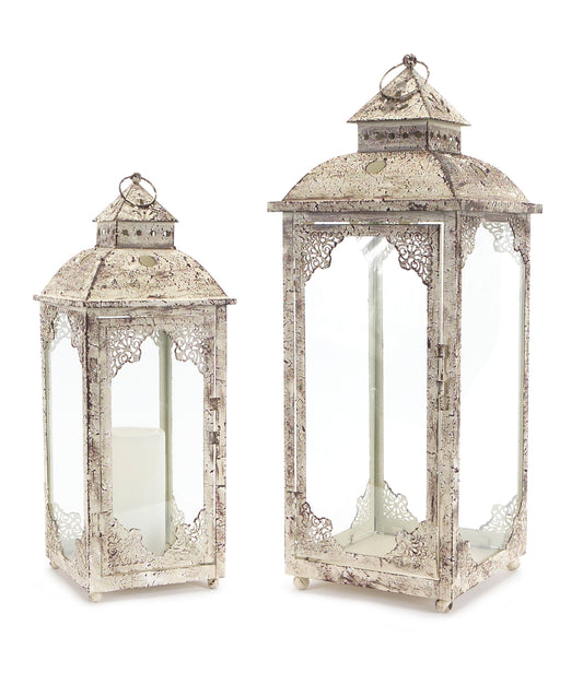 Weathered Ornate Metal Lantern Set