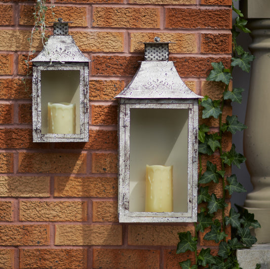 Weathered Metal Lantern with Backing Set