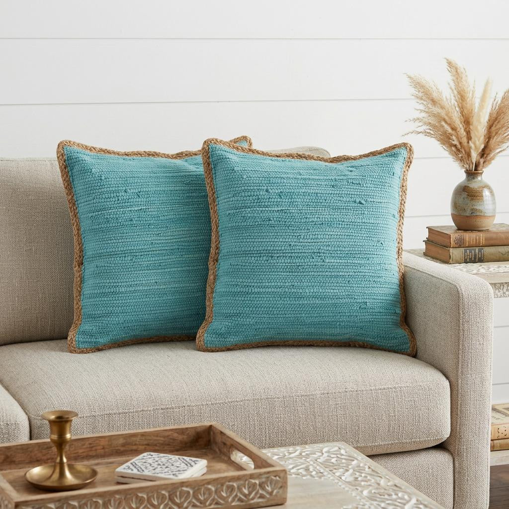 Gray And Natural Cotton And Jute Throw Pillows
