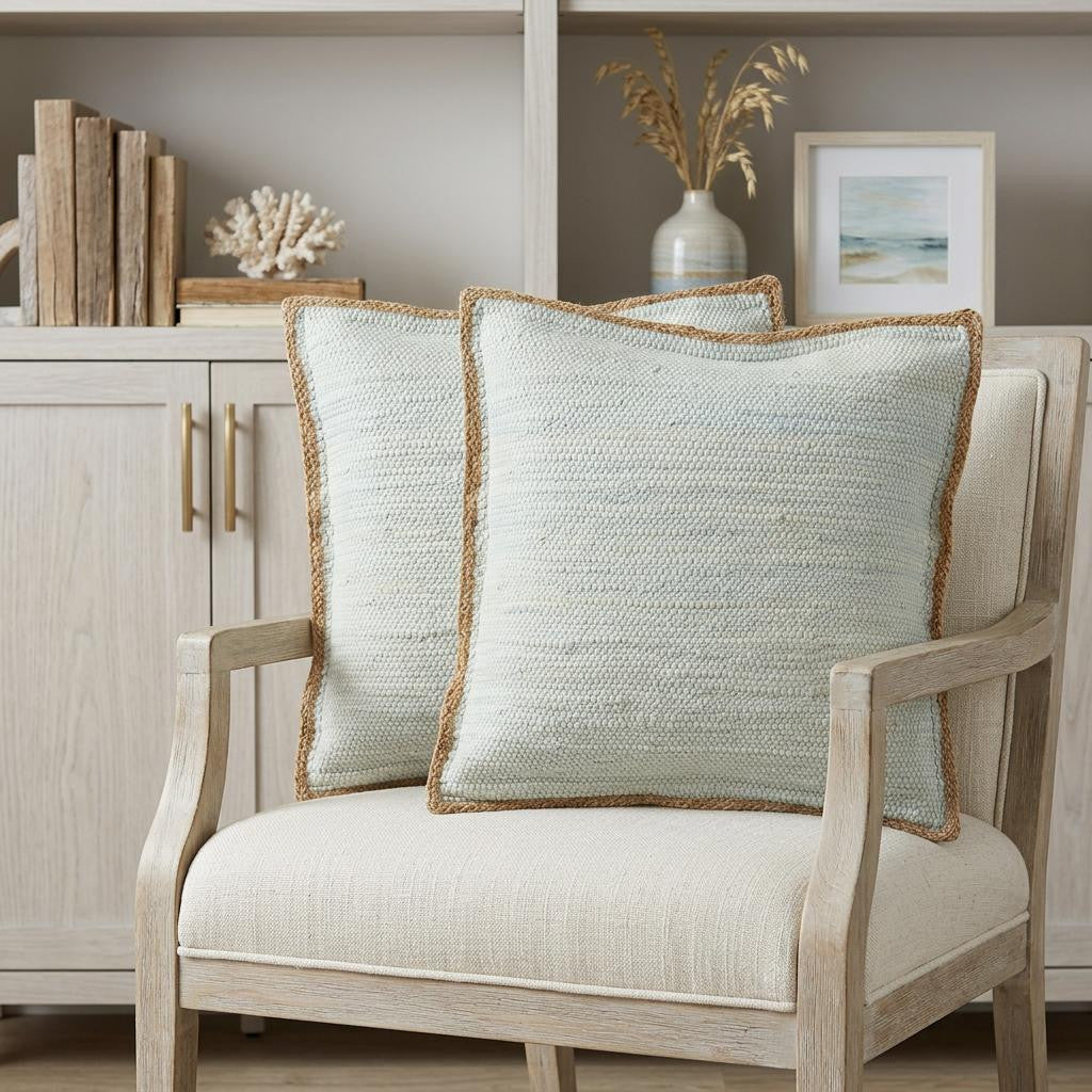 Gray And Natural Cotton And Jute Throw Pillows