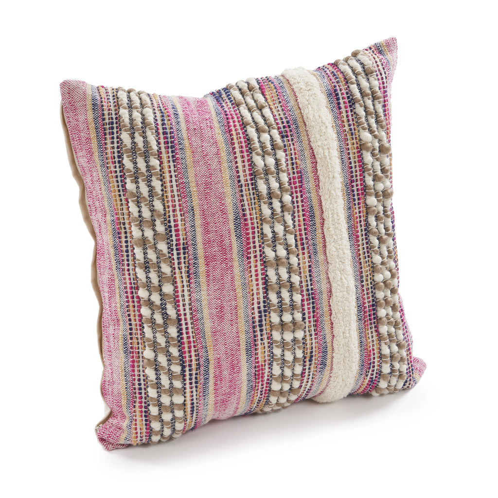 Pink Striped Cotton Throw Pillows With Fringe