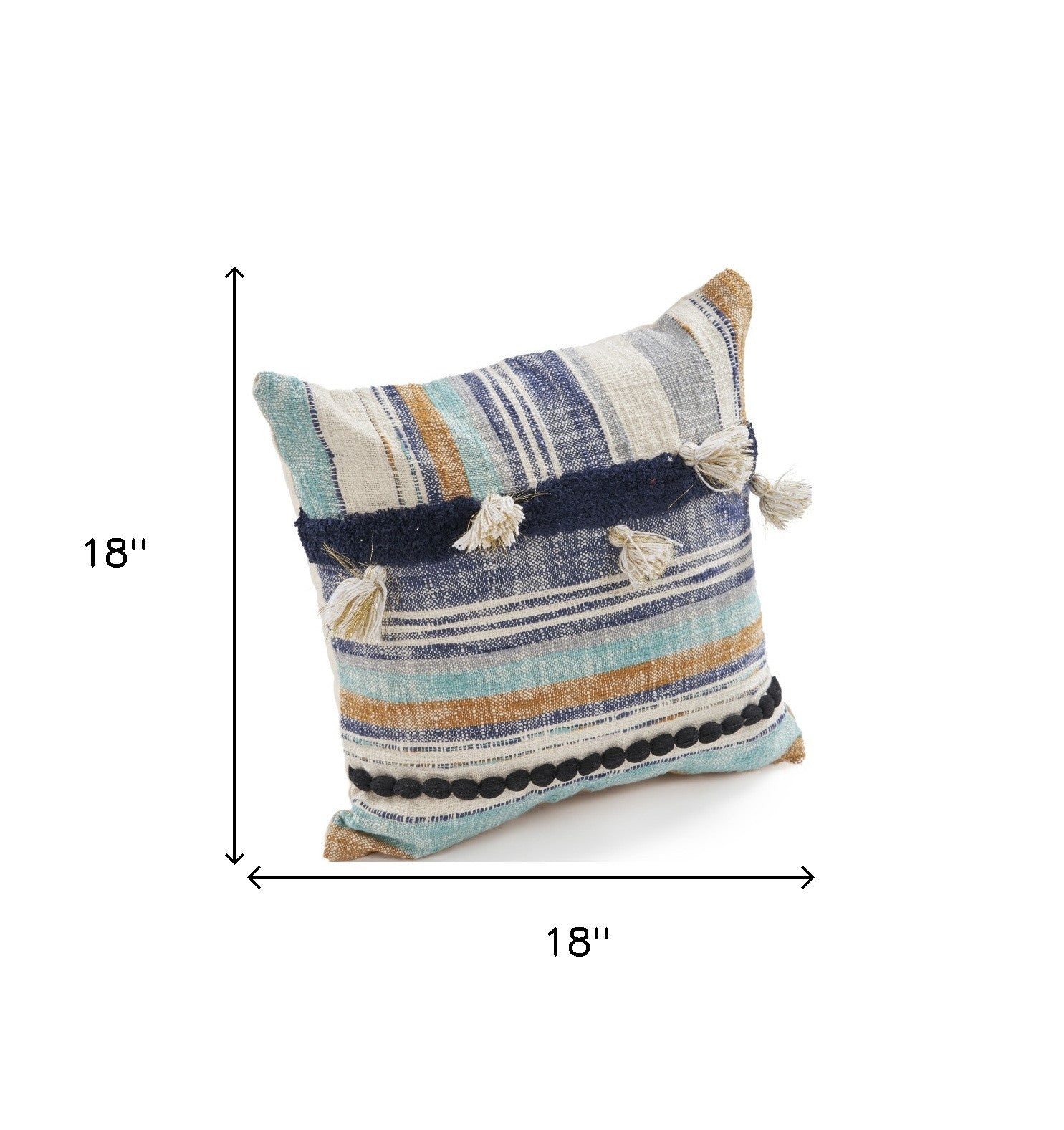 Blue Striped Cotton Throw Pillows With Tassels