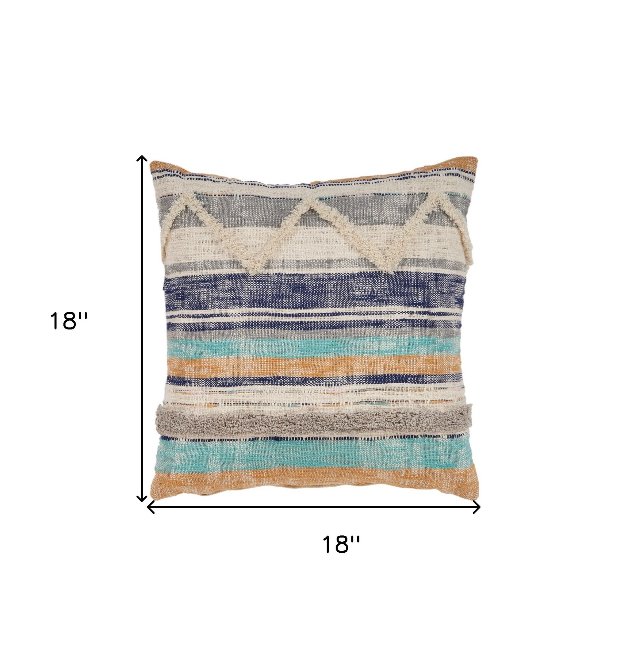 Blue Striped Cotton Throw Pillows With Fringe