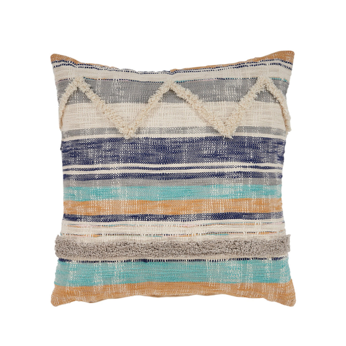 Blue Striped Cotton Throw Pillows With Fringe