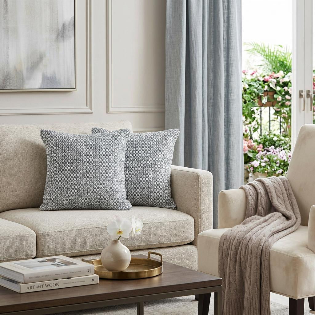 Gray and White Geometric Cotton Throw Pillows
