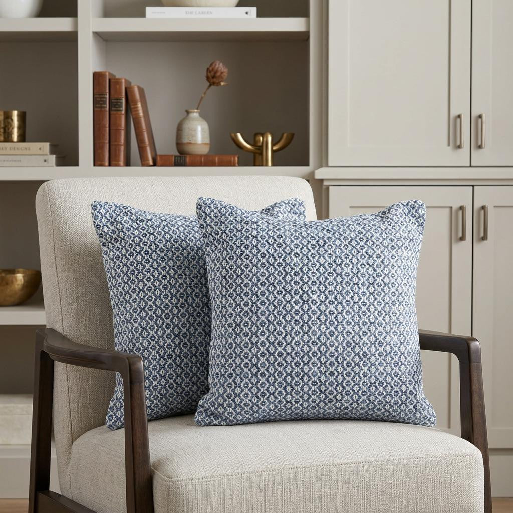 Blue Chevron Cotton Throw Pillows