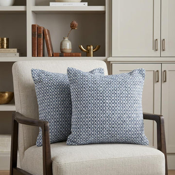 Blue Chevron Cotton Throw Pillows