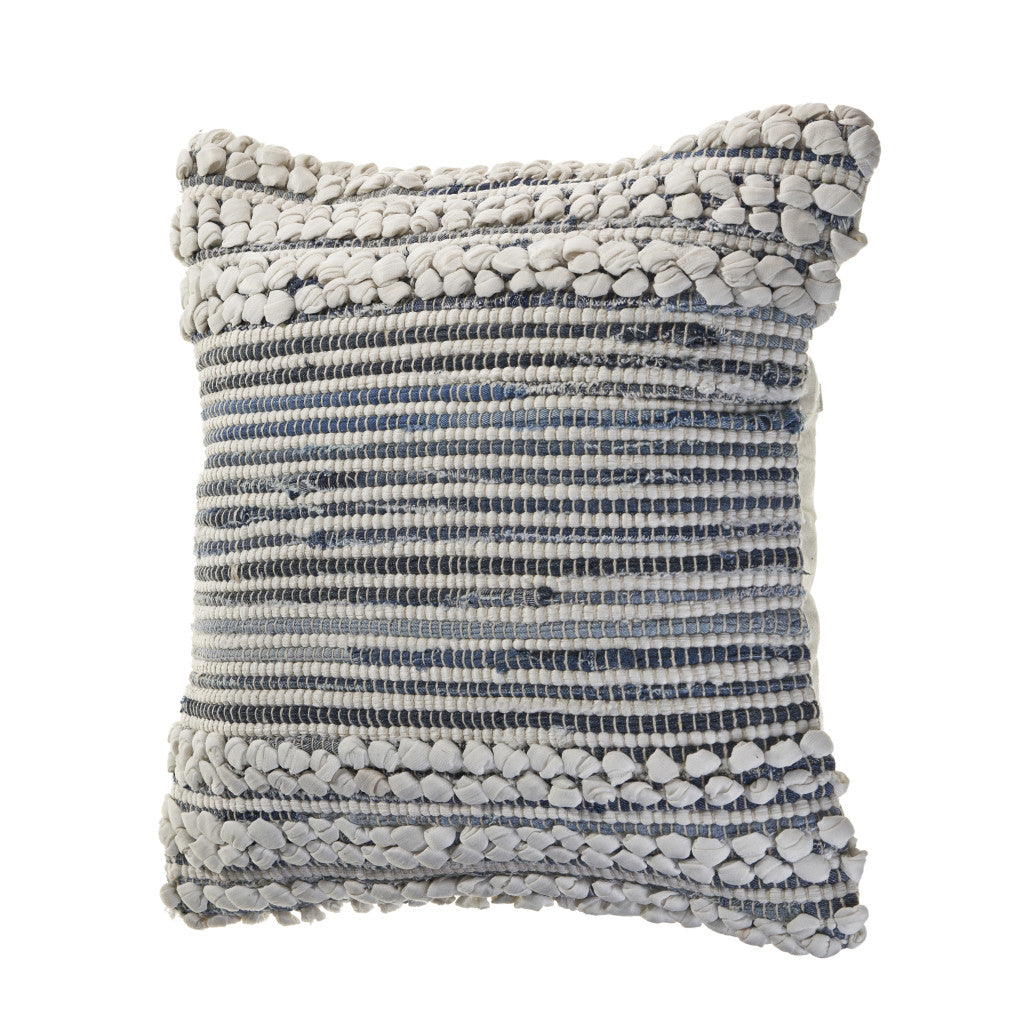 Blue And Ivory Cotton Throw Pillows with Texture