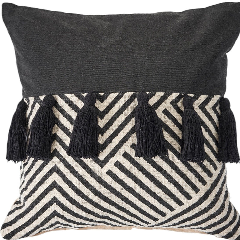 Black and White Chevron Cotton Throw Pillows With Tassels