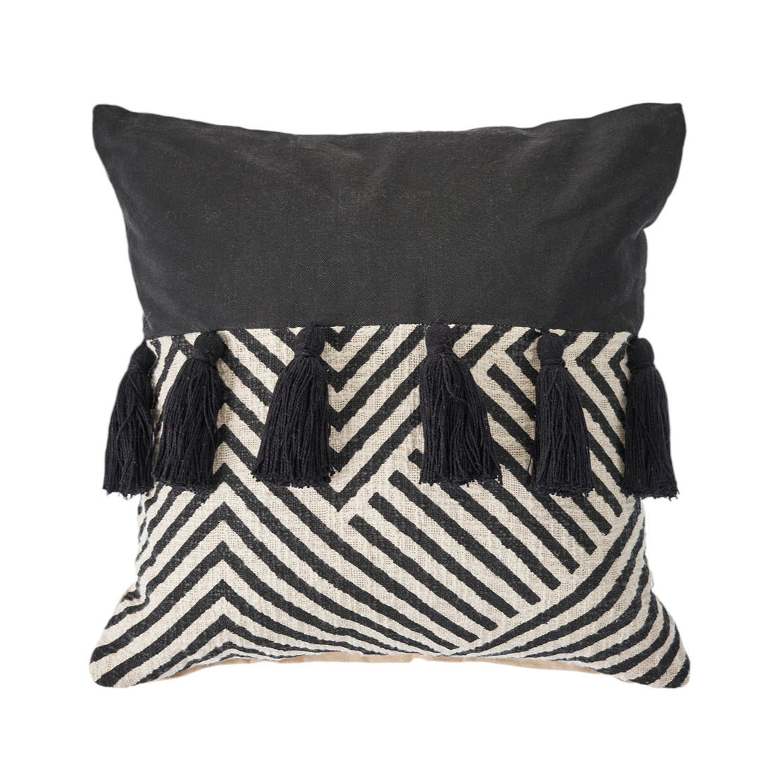 Black and White Chevron Cotton Throw Pillows With Tassels