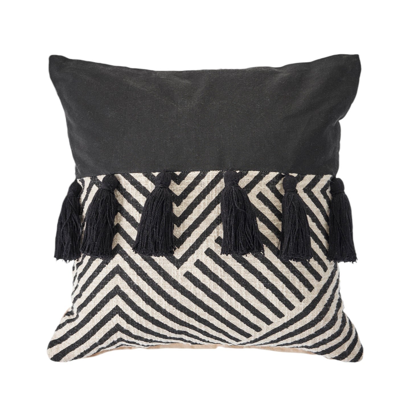 Black and White Chevron Cotton Throw Pillows With Tassels