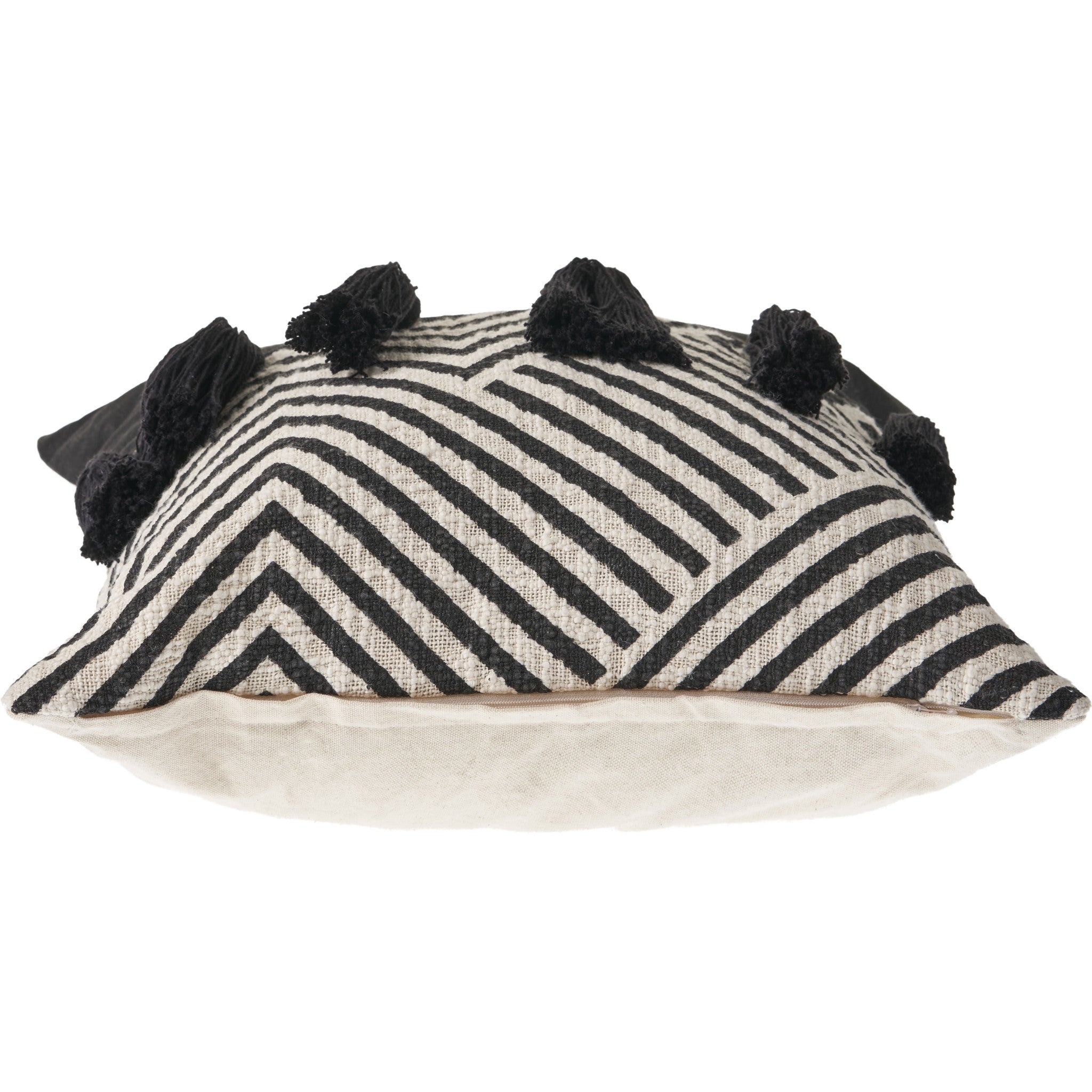 Black and White Chevron Cotton Throw Pillows With Tassels